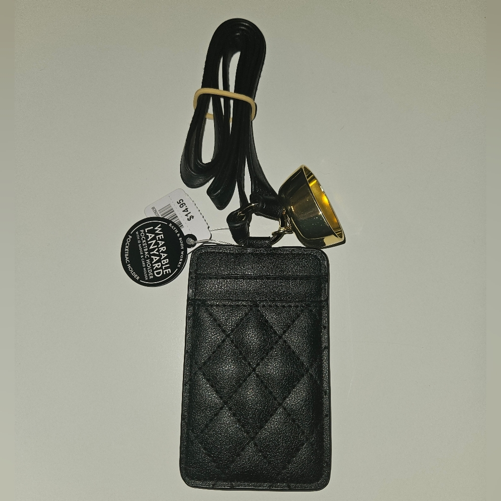 COPY - Black Quilted Style Lanyard with Pocket Back Holder Card Holder